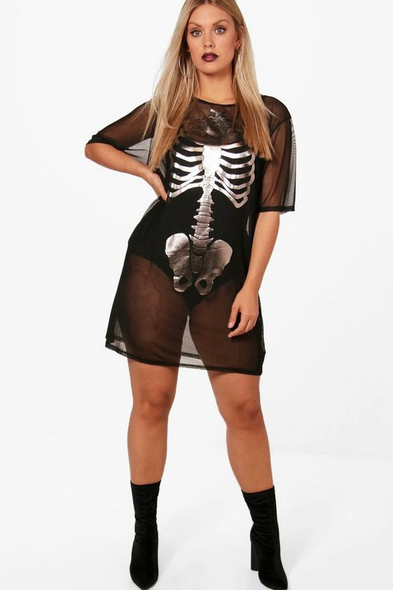 Plus Amber Halloween Mesh Skeleton T Shirt Dress Boohoo Plus Amber Halloween Mesh Skeleton T Shirt Dress Boohoo
