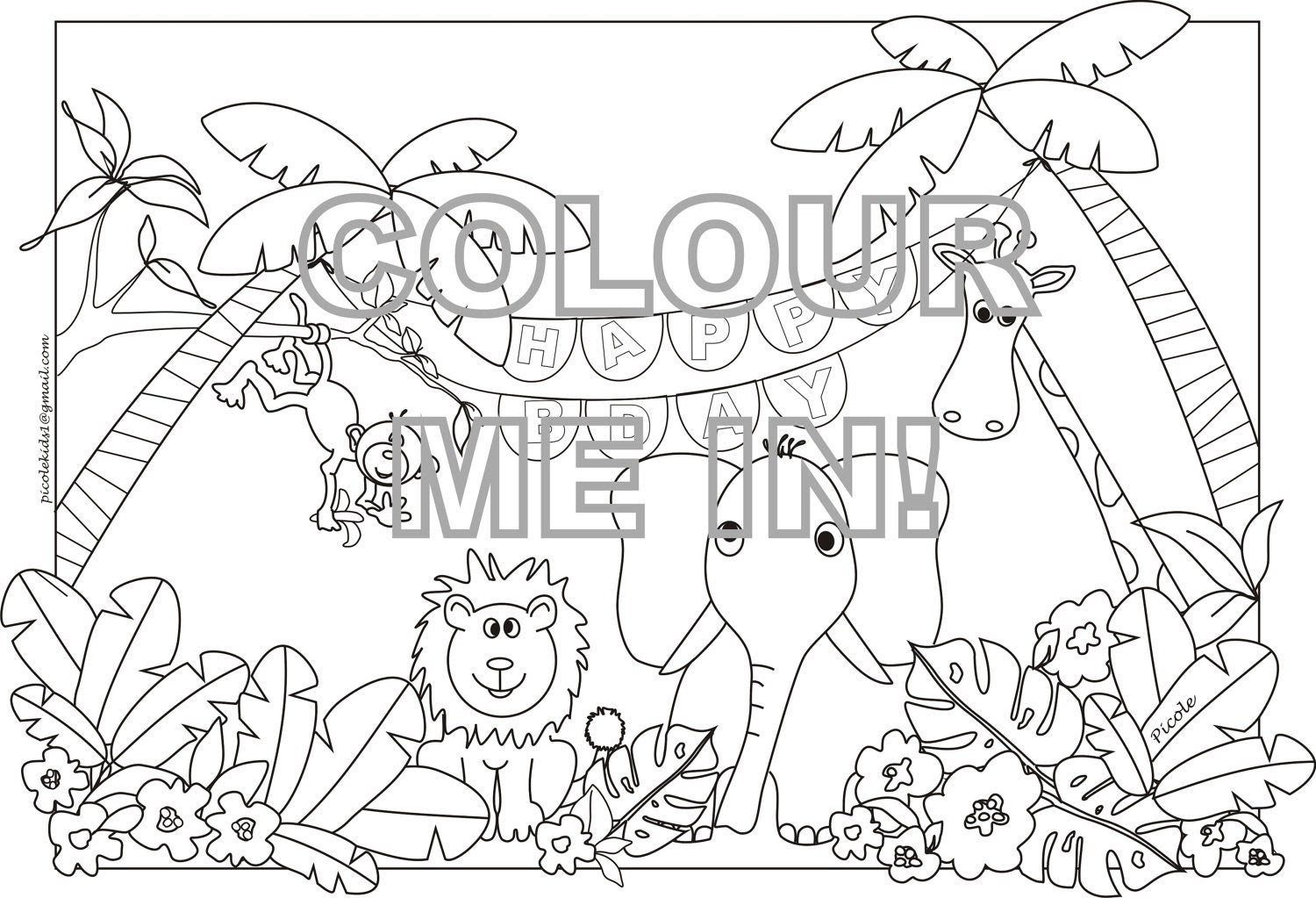Download Items similar to Jungle animals Colouring page/sheet on Etsy