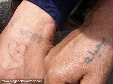 Potential prison style tattoos in Jordan. It is common for prison tattoos to
