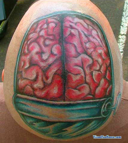  zombies would be all over this guy! Brain Tattoo Optical Illusion