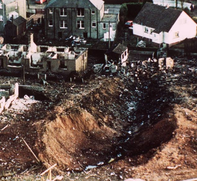 Wreckage: Eleven people in the Scottish town were killed when parts of the plane plummeted to the ground