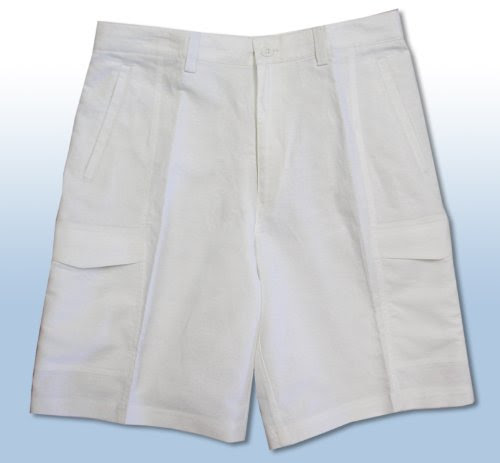 58% Linen 42% Cotton Cargo Shorts - Cubavera Men's Plain Front Belt Loops Six-Pocket Cargo Dress Shorts in Wedding White - 42