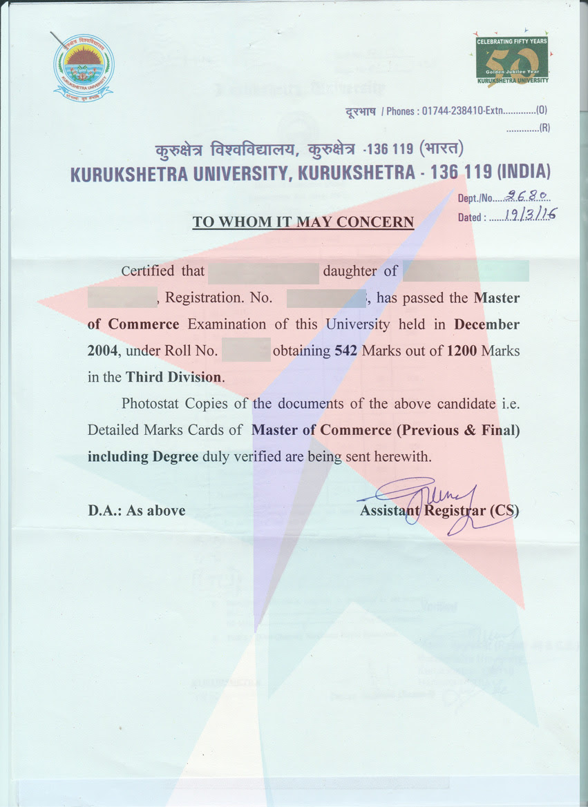 verification letter format education certificate KurukshetraUniversityTranscripts  Getting  transcripts