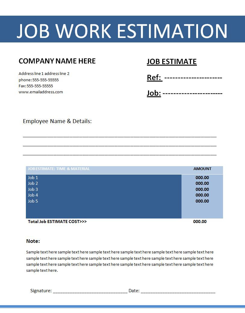 Job Estimation Template  Free Word TemplatesFree Word Templates