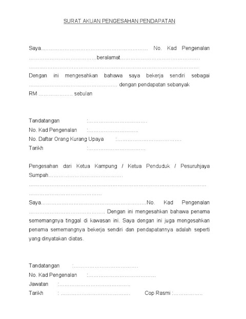 surat akuan sumpah tidak bekerja
