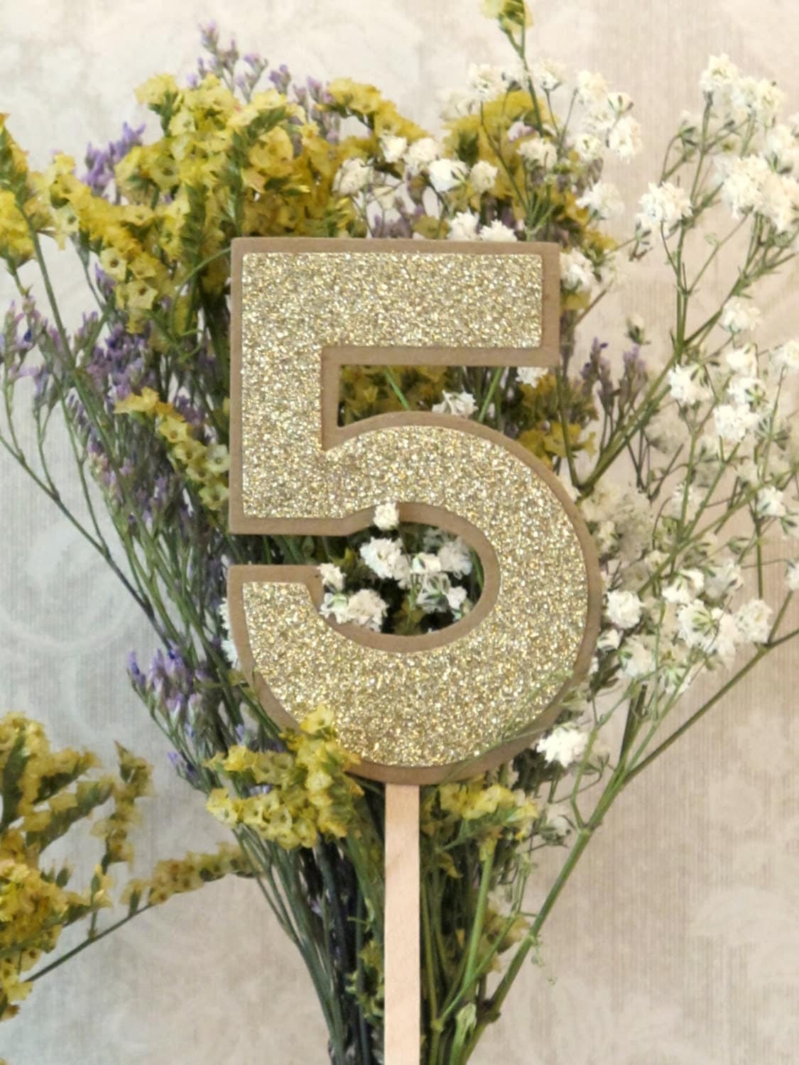 Unique Wedding Table Numbers - Vase Number Sticks - Rustic Chic, Vintage-Inspired - Kraft Coverstock & Shimmery Gold/Silver Cardstock