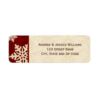 Red and Cream Damask Snowflake Address Labels