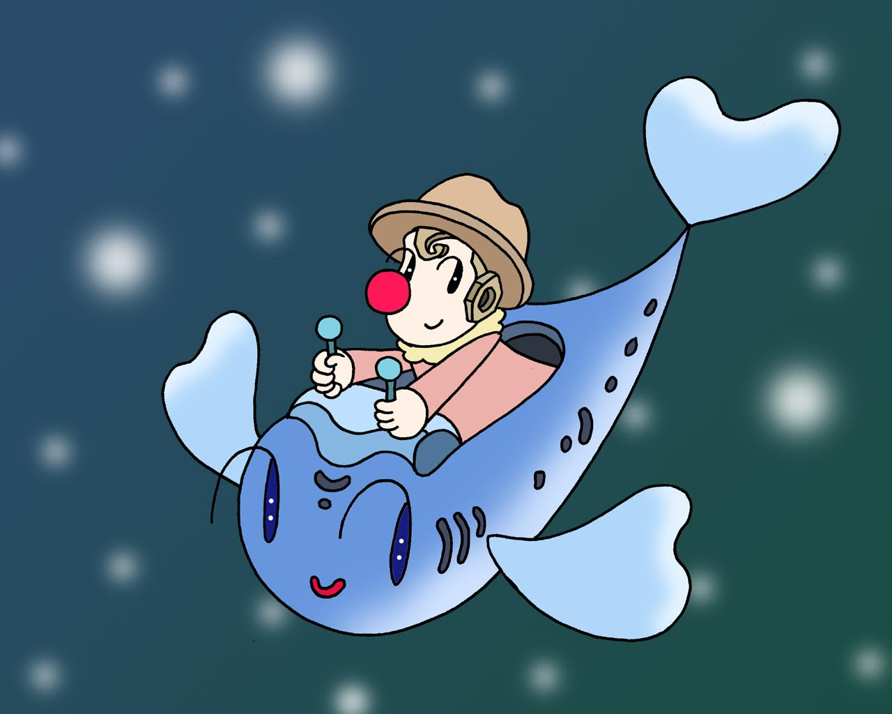 深海 潜水艇 魚 ロボット ピエロ 道化師 無料 壁紙用イラスト