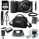 Sony NEX5T, NEX-5TL/B 16 MP Compact Interchangeable Lens Digital Camera Kit with 16-50mm Power Zoom Lens with NFC and Wifi sharing + Wasabi Power Battery for Sony NP-FW50 and Sony Alpha one battery and charger + Sony 64GB SD card + Sony LCS-VA15 Ca