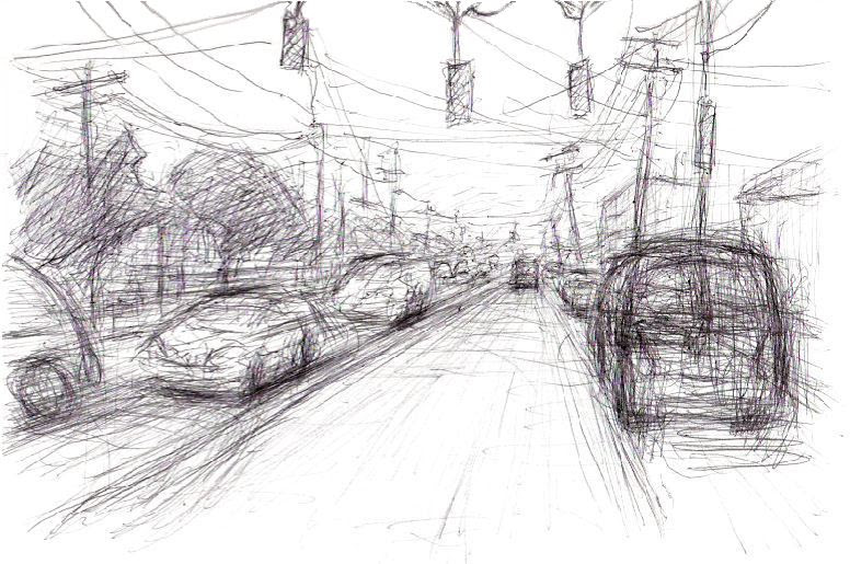 Here's another drawing of traffic on the streets of Long Island.