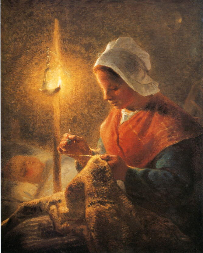 ランプの下で縫物をする女性 ミレー 絵画解説