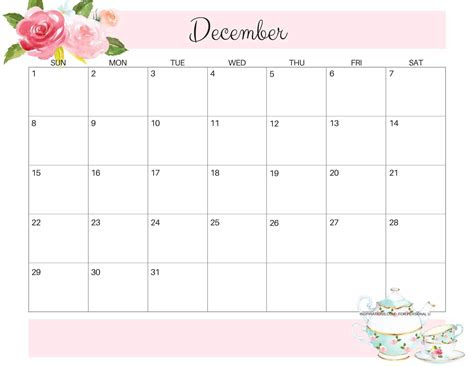  december printable monthly calendar