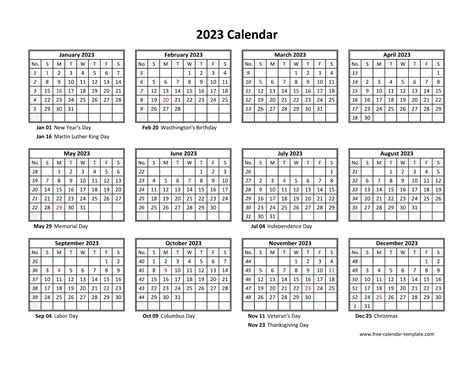  printable yearly calendar 2023 free calendar templatecom