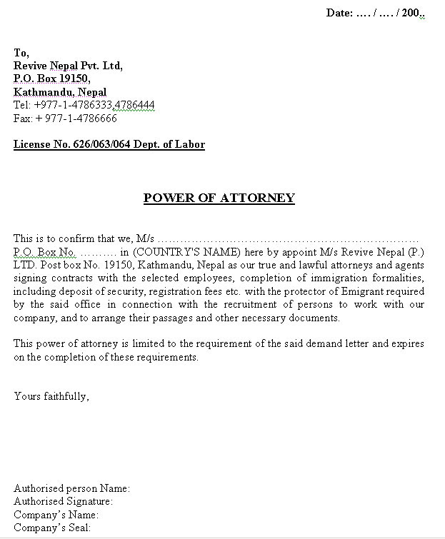 Letter Of Attorney - Free Printable Documents