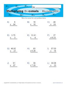 multiplying decimals tenths decimal worksheets