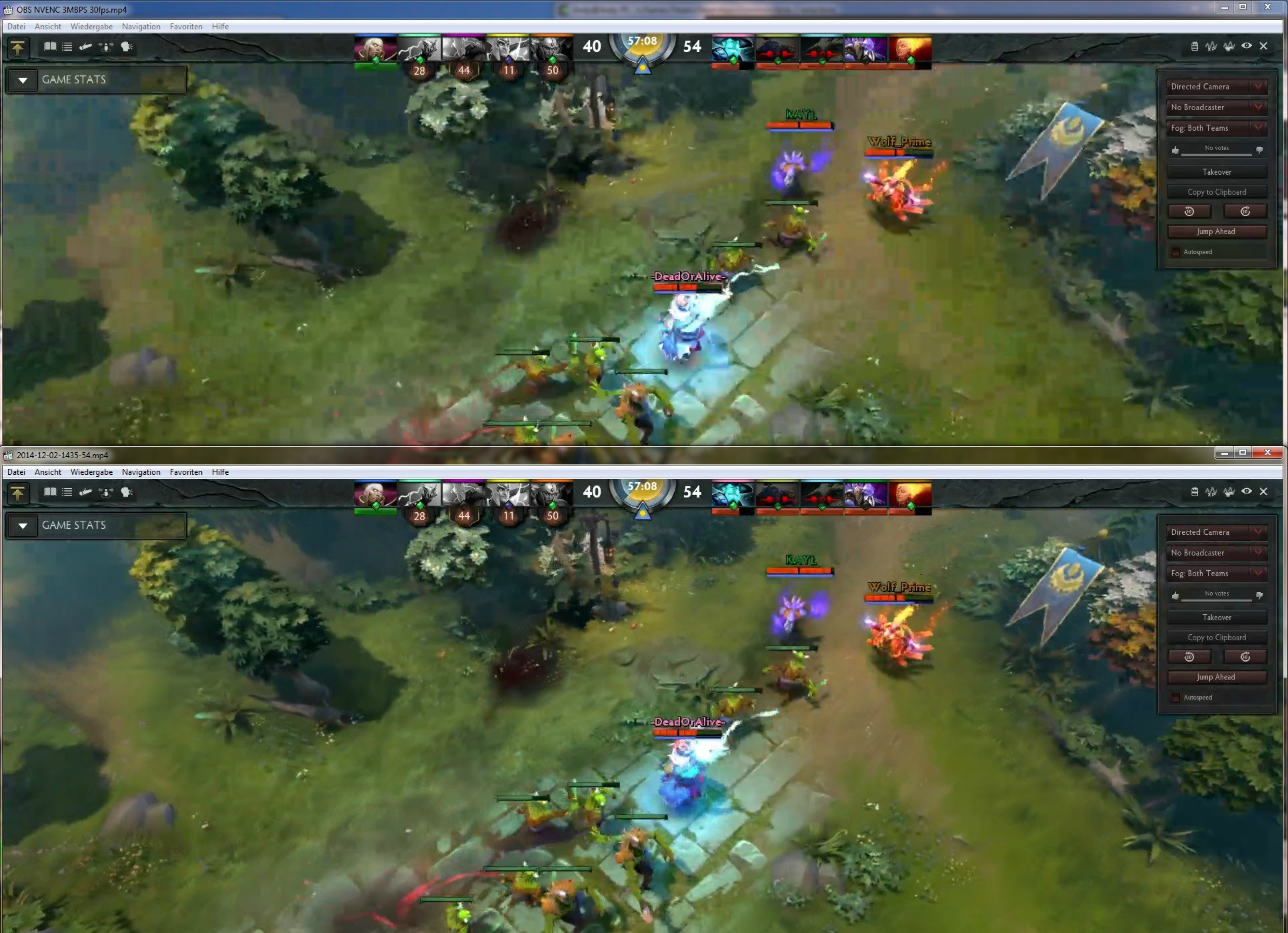 Obs Comparison Screenshot Of Nvenc Top And X264 Bottom With Dota2 Twitch