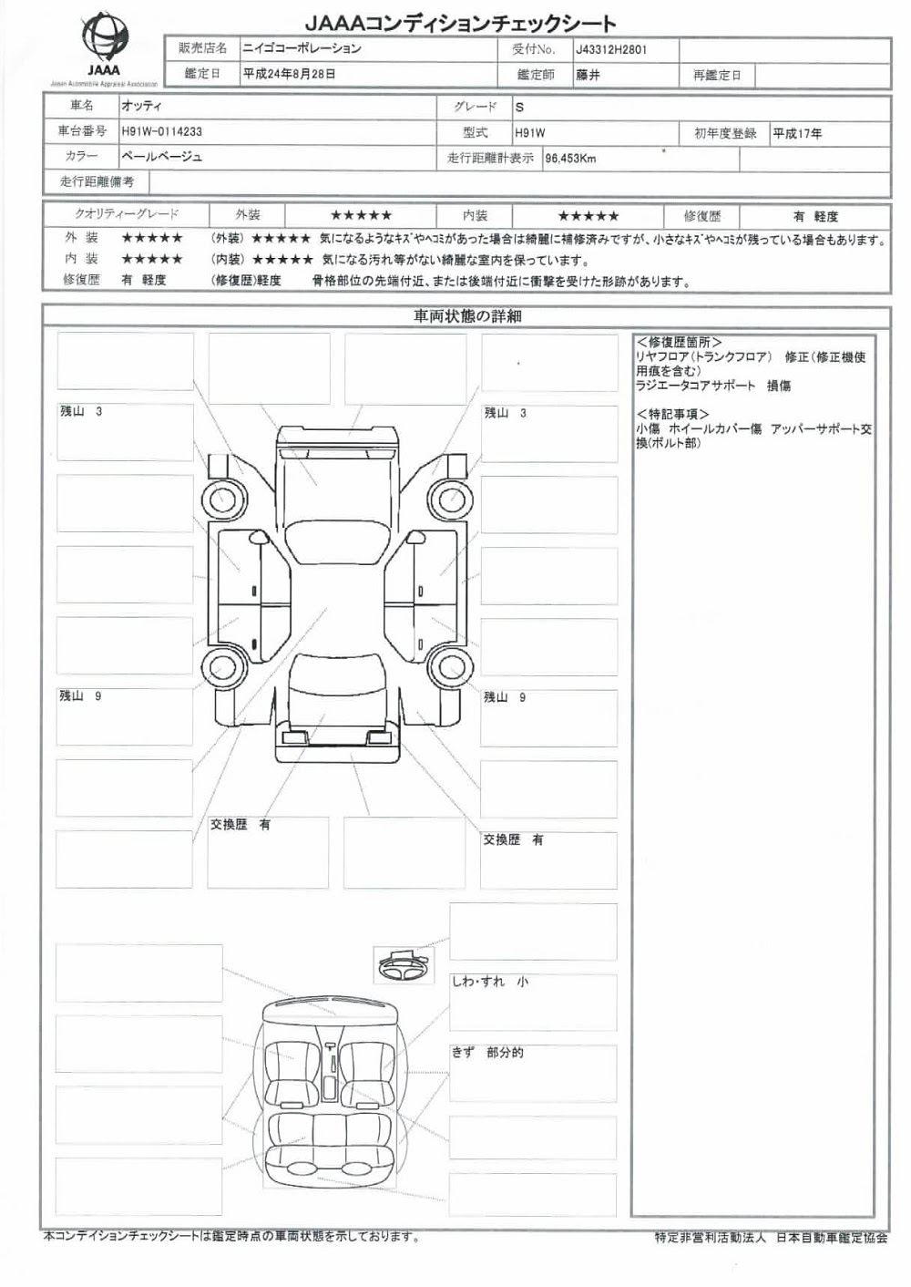 オッティ コンディションチェックシート