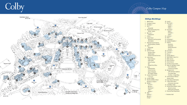 Colby College Campus Map 4000 Mayflower Hill Waterville Me Mappery