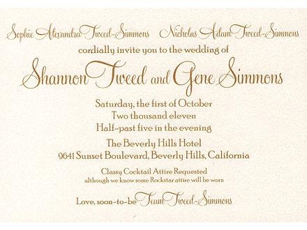 Gene Simmons and Shannon Tweed Wedding Invitation