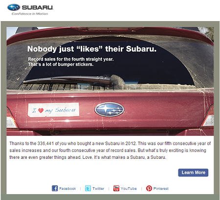 Email Marketing: A Chance for Love Letters to Your Customers image subaru thank you email