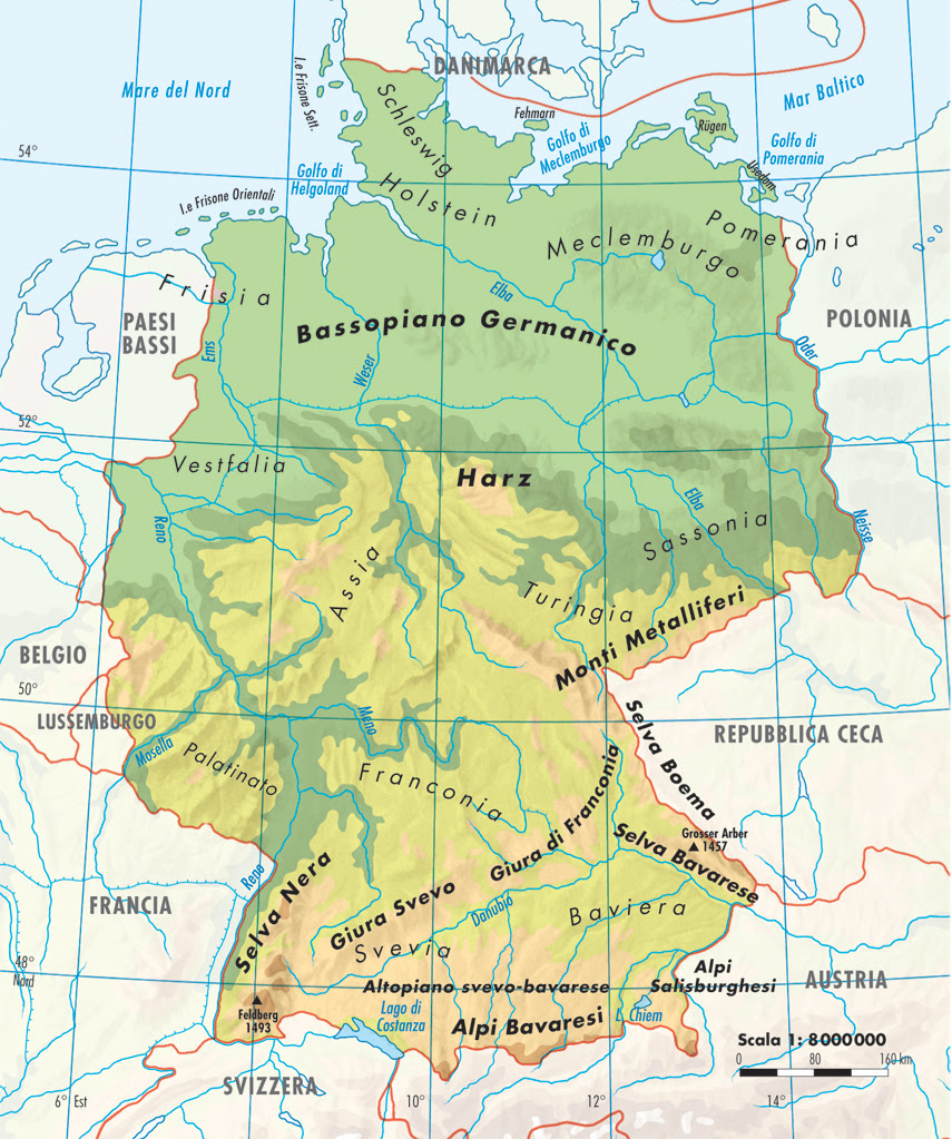 Germania Cartina Fisica Monti