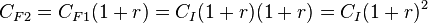  \ C_{F2} = C_{F1}(1+r) = C_{I}(1+r)(1+r) = C_{I}(1+r)^2 