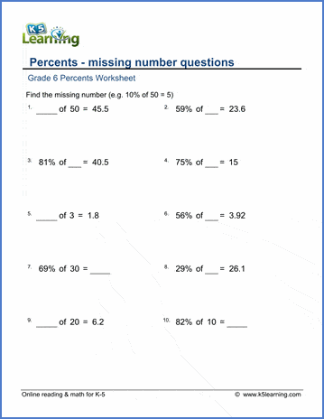 Grade 6 Percents Worksheets - free & printable | K5 Learning