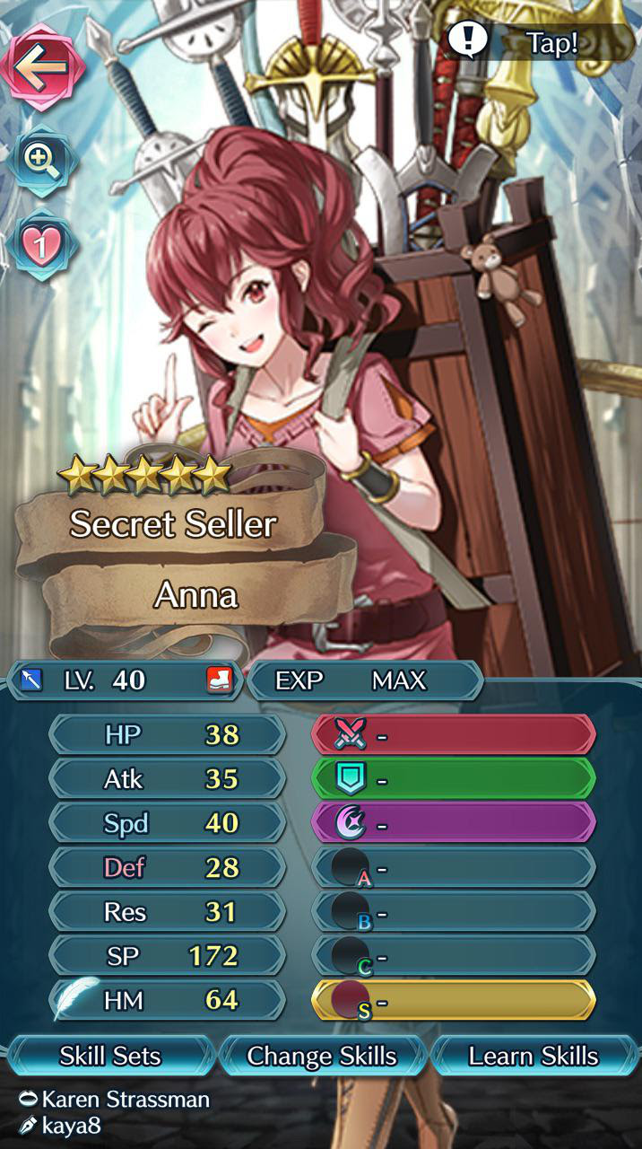 Feh 覚醒アンナのステータスは攻撃速さ重視のバランス型 B回避スキルとの相性が良さそうだ ファイアーエムブレム攻略 情報まとめ チキ速