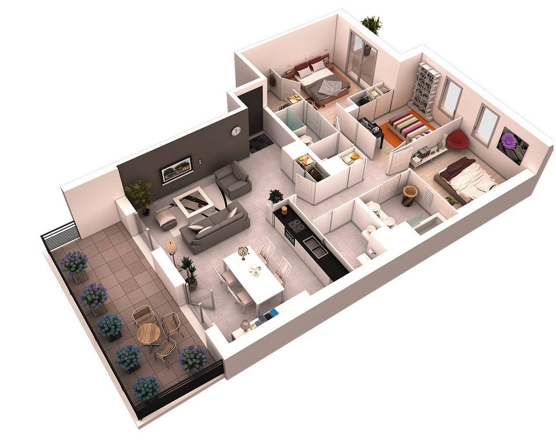25 More 3 Bedroom 3D Floor Plans 25 More 3 Bedroom 3D Floor Plans