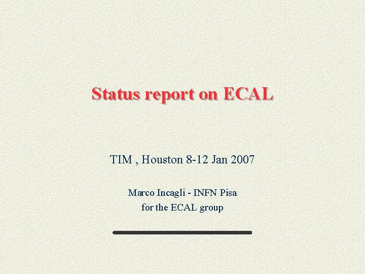 Status Report On Ecal Tim Houston 8 12
