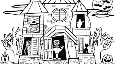 Halloween Haunted House Colouring Pages