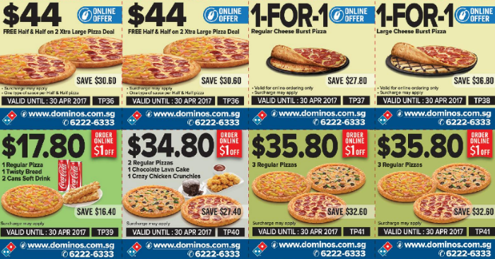 Domino's Pizza latest coupon deals let you enjoy savings of up to $36.80! Valid till 30 Apr 17 ...