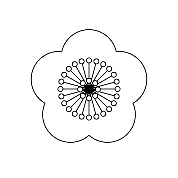 塗り絵に最適な白黒でかわいい梅の花の無料イラスト 商用フリー オイデ43