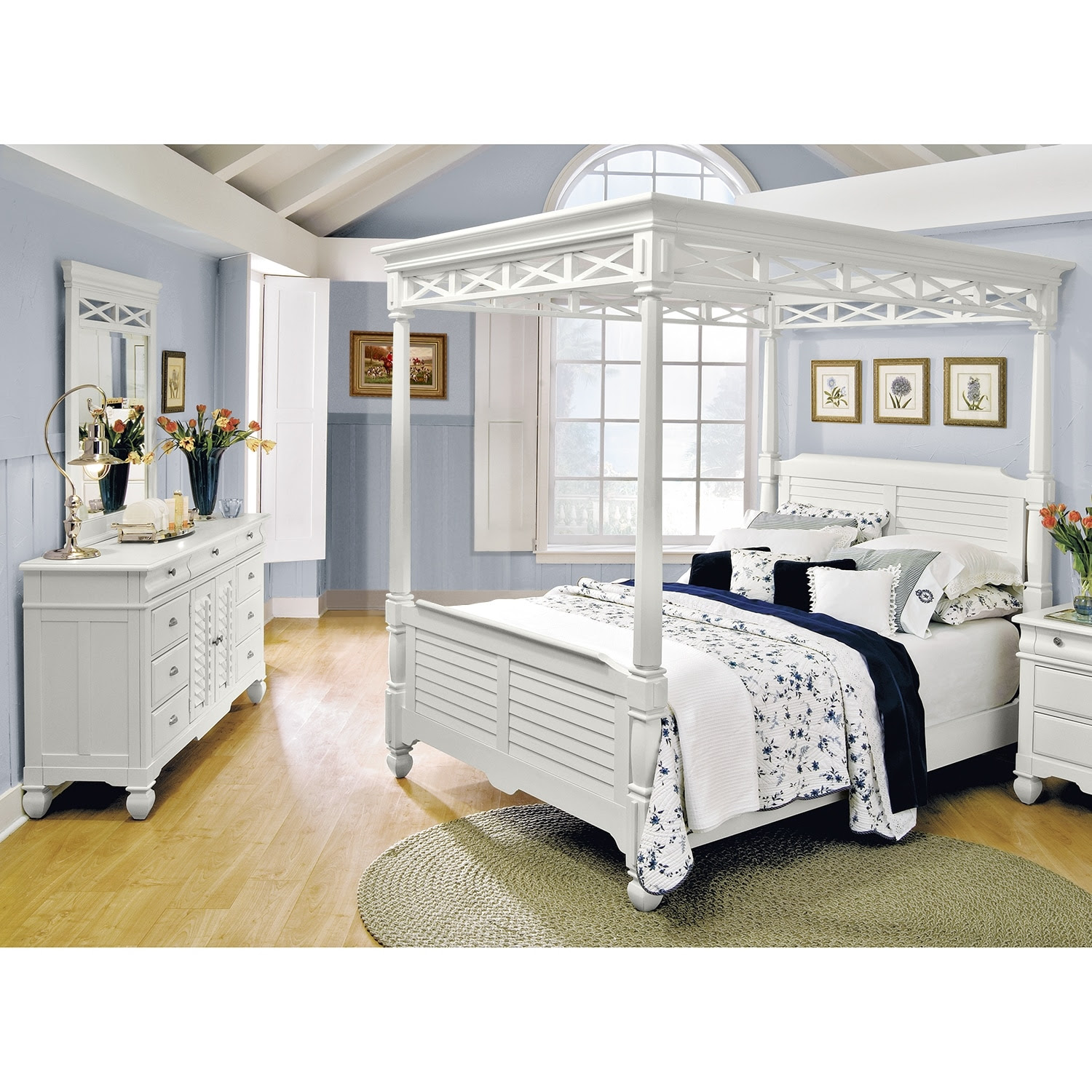Plantation Cove White Canopy 5 Pc. King Bedroom  Value City Furniture