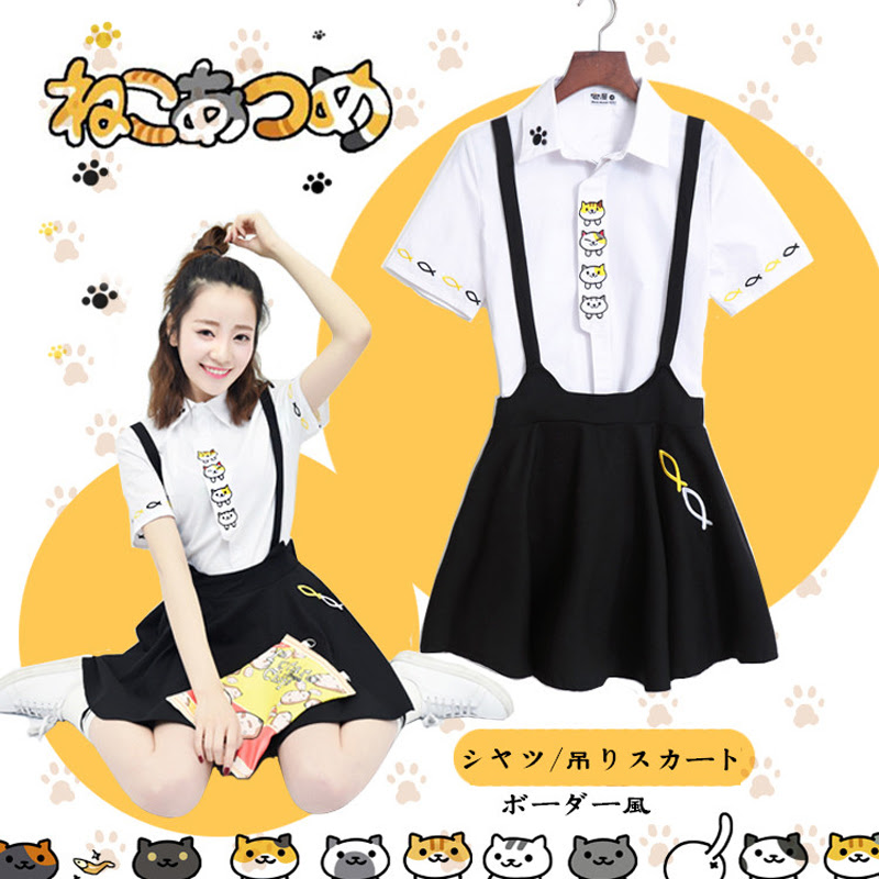 ねこあつめ 吊りスカート＋猫Ｔシャツ
