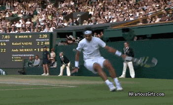 Tennis player falling like a boss