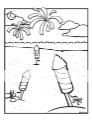Firework coloring pages of rockets at the beach.