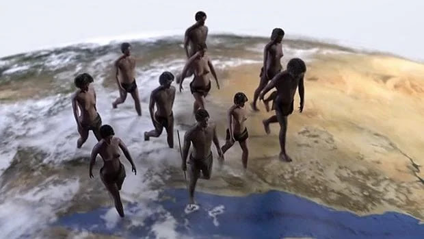 Representación de la salida de África de los sapiens hace 100.000 años
