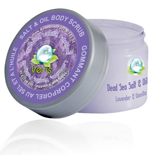 Veris Dead Sea Natural Cosmetics, Salt & Oil Body Scrub, Lavender, Vanilla & Patchouli, 100% Pure & Certified