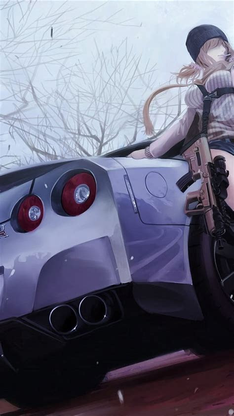 female anime character illustration vehicle car anime girls