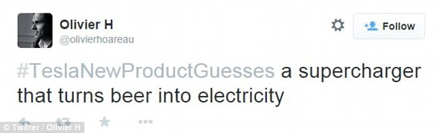 The announcement has triggered the hashtag #TeslaNewProductGuesses, with Musk fans making guesses ranging from an inflatable helicopter to a supercharger that turns beer into electricity
