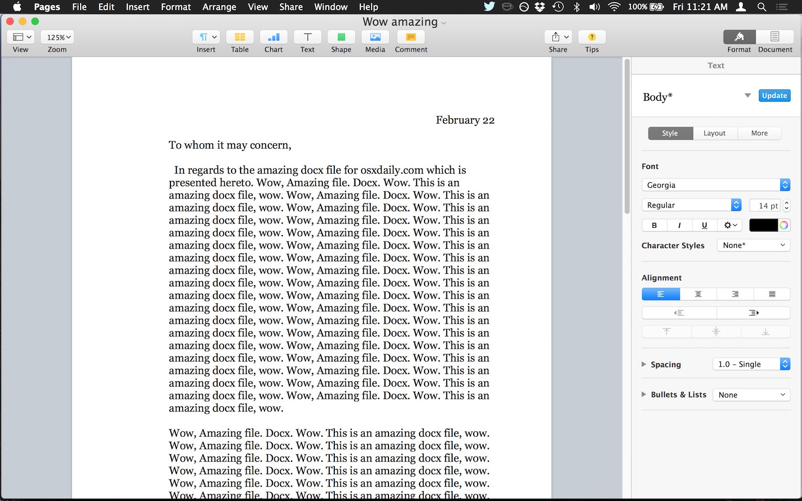 Opening a docx file in Pages for Mac OS X