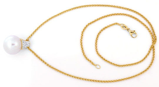 Originalfoto 14,2mm SUPER-ROSE-SÜDSEEPERLE DIAMANTKOLLIER 2.300€ NEU