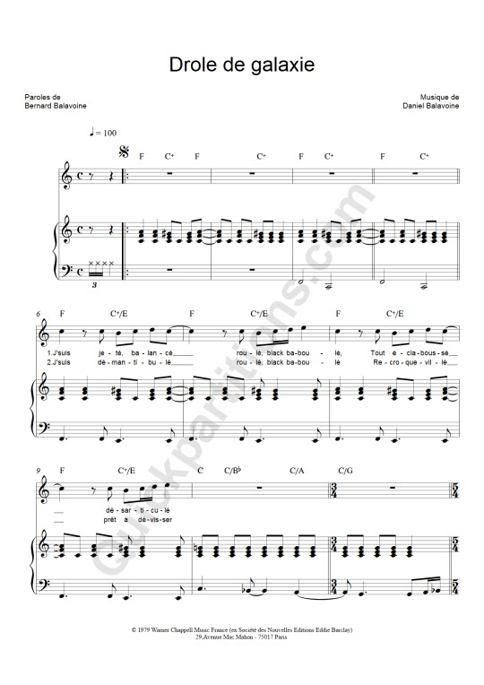 Partition Piano DrÃ´le De Galaxie - Daniel Balavoine