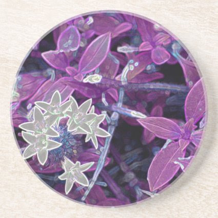 white flowers purple leaves sparkle drink coasters
