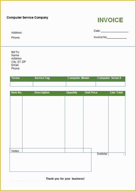  free printable invoice template microsoft word of blank business