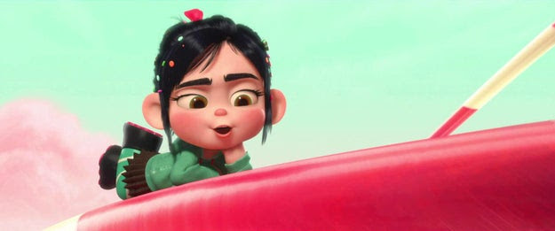 In the film, Vanellope stumbles across the princess party and, after an initially tense confrontation, the characters bond over the shared misconception that they are all looking for a man to save them.