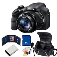 Sony DSC-HX300/B 20 MP Digital Camera with 50x Optical Image Stabilized Zoom and 3-Inch LCD. Includes: 8GB Memory Card, Memory Card Wallet, Extended Life Replacement Battery, Table Top Tripod, LCD Screen Protectors, Cleaning Kit & Carrying Case
