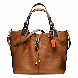 SOFT PEBBLED LEATHER DRAWSTRING XL SHOULDER BAG - COACH f25307 - BRASS/SADDLE