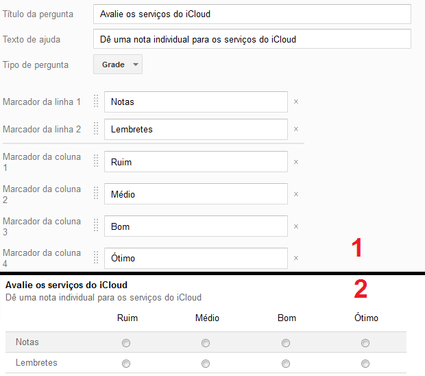 Criando perguntas do tipo "Grade": antes e depois (Foto: Reprodução/Edivaldo Brito)